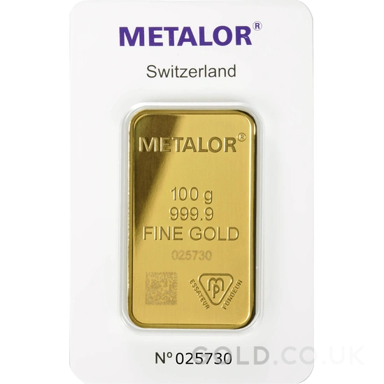 100g Gold Bar Metalor Minted