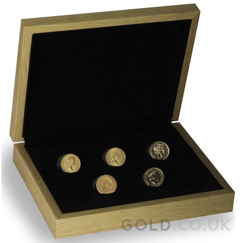 Large Oak Coin Gift Box 5 x Gold Sovereigns