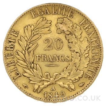 1849 French 20 Francs Gold Coin Ceres