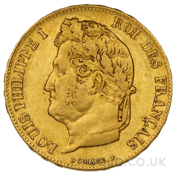 1841 French 20 Francs Gold Coin Louis-Philippe Laureate Head A