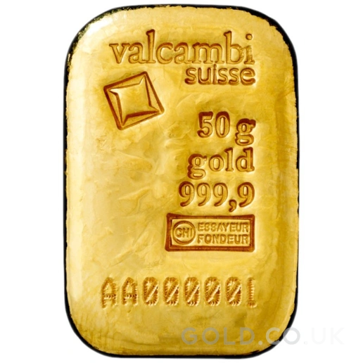 50g Gold Bar Valcambi Cast