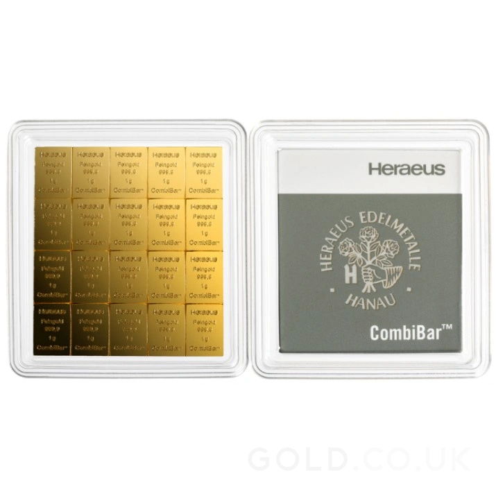 20 x 1g Gold Bar Heraeus CombiBar