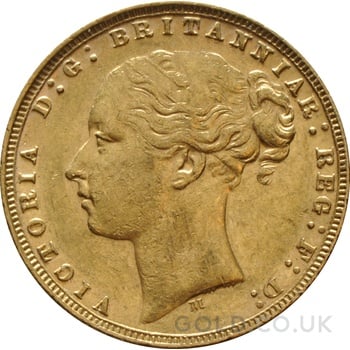1877 Gold Sovereign Coin Queen Victoria Young Head Melbourne