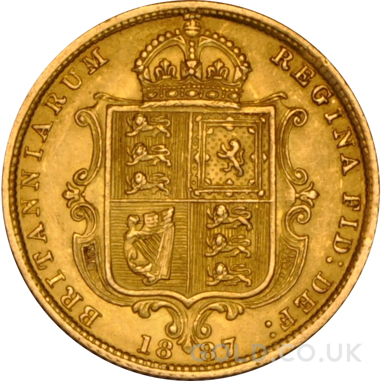 1887 Gold Half Sovereign Queen Victoria Jubilee Head Shield Back