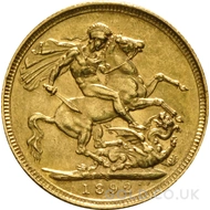 1892 Gold Sovereign Coin Victoria (S)