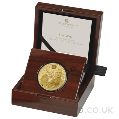2023 1oz R2-D2 & C-3PO Star Wars Proof Gold Coin Boxed