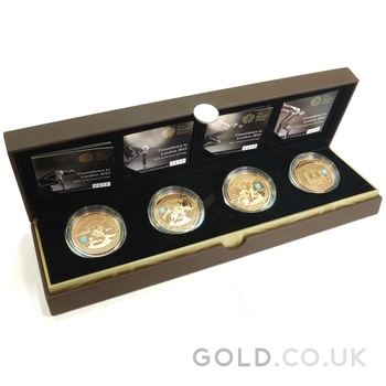 Countdown to London 2012 Gold Proof £5 Crown four coin set Boxed