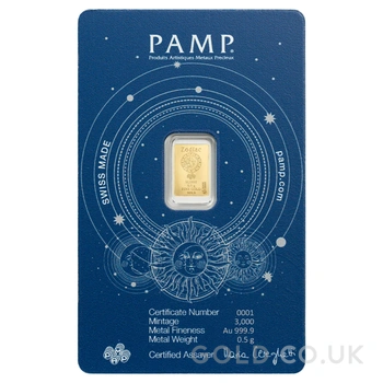 0.5g Gold Bar PAMP Zodiac Taurus Minted