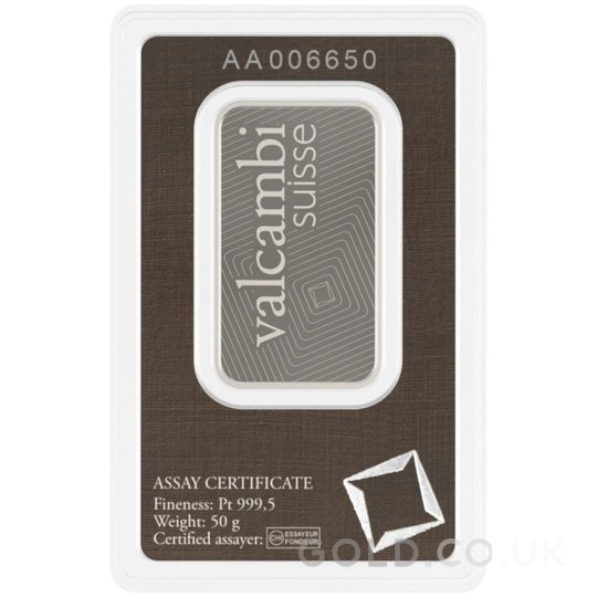 50g Platinum Bar Valcambi Minted