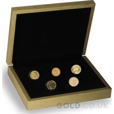 5 x Gold Sovereign Portrait Set Gift Boxed