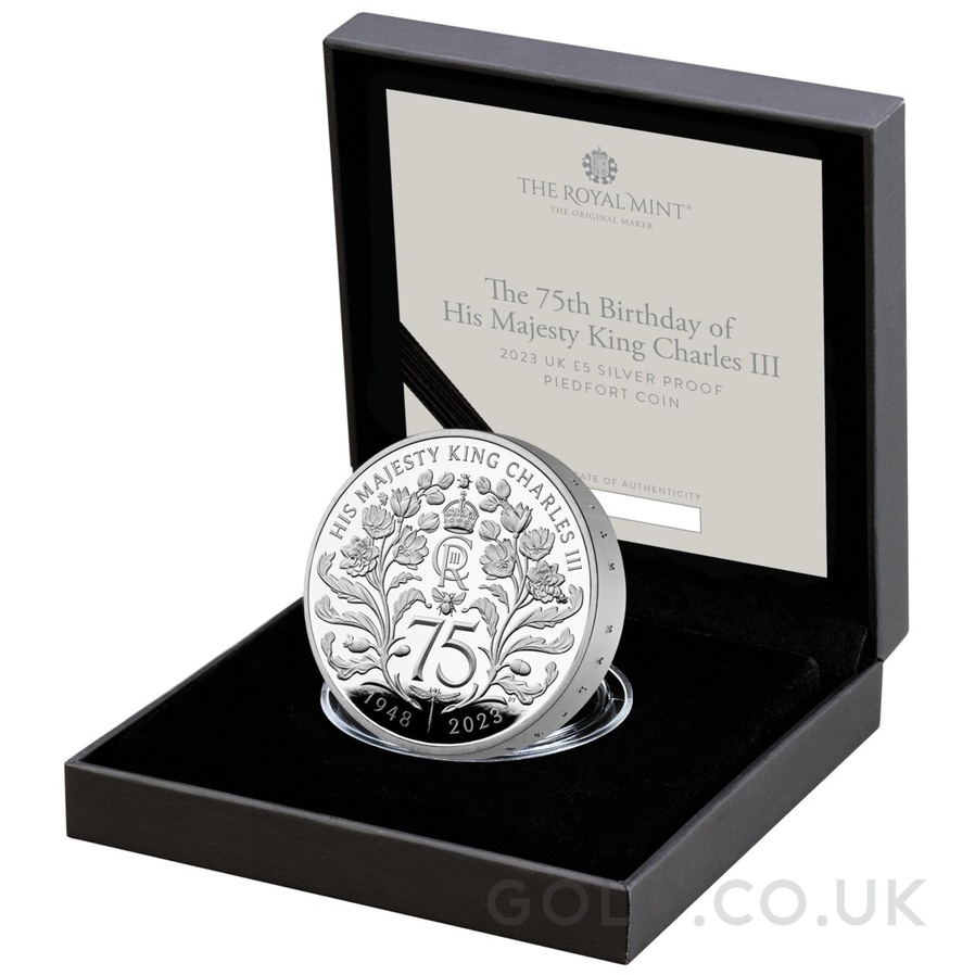2023 75th Birthday of King Charles III £5 Silver Crown Proof Piedfort Coin Boxed