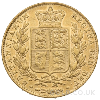 1845 Gold Sovereign Coin Queen Victoria Young Head Shield Back