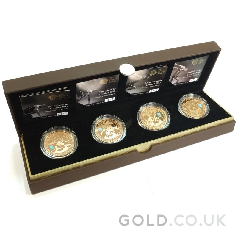 Countdown to London 2012 Gold Proof £5 Crown four coin set Boxed