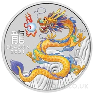 Yellow Dragon Painted Silver Year of the Dragon 1oz Coin (2024)