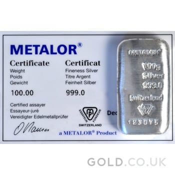 100g Silver Bar Metalor