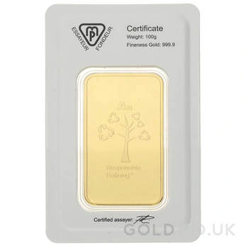 100g Gold Bar Metalor Minted