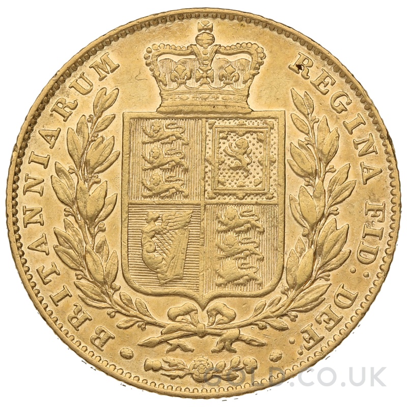 1845 Gold Sovereign Coin Queen Victoria Young Head Shield Back