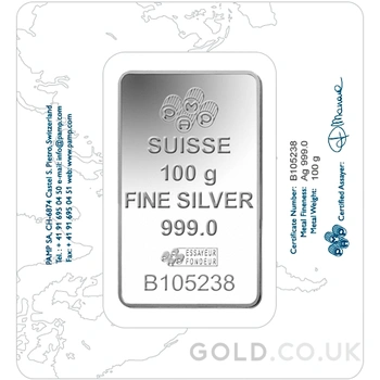 100g Silver Bar PAMP Lady Fortuna Minted