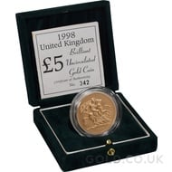 Gold Brilliant Uncirculated Five Pound Coin Boxed - 1998
