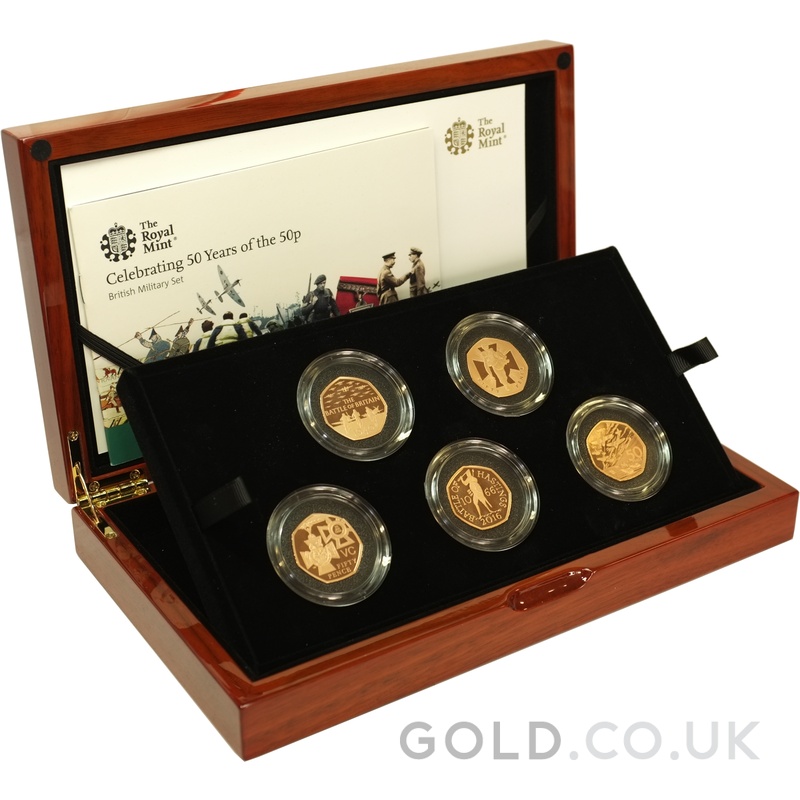 2019 UK Fifty Pence 50p Gold Proof Piedfort Coin Set - British Military - Boxed