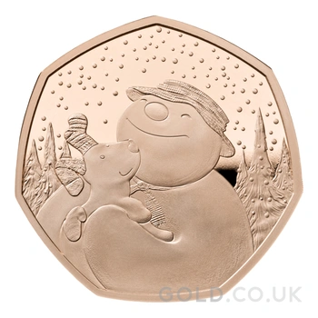 2022 Proof 50p Gold Coin Snowman and the Snowdog Boxed