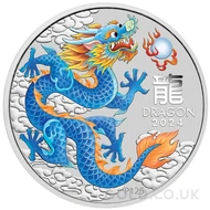 2024 Blue Dragon Painted Silver Year of the Dragon 1oz Coin