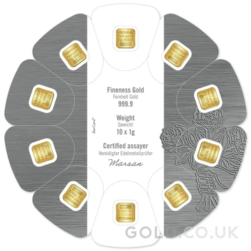 10 x 1g Gold Bar Heraeus MultiDisc