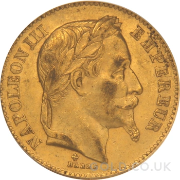 1866 French 20 Francs Gold Coin Napoleon III Laureate Head BB PCGS MS62
