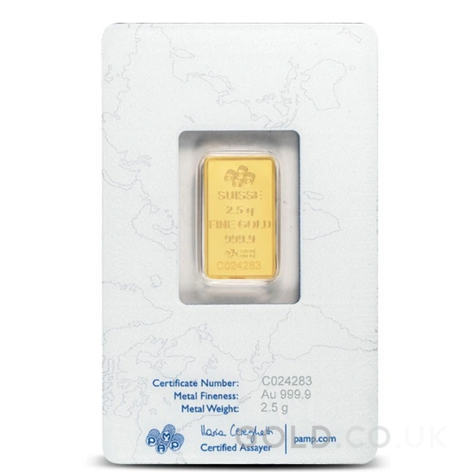 2.5g Gold Bar PAMP Rosa Minted