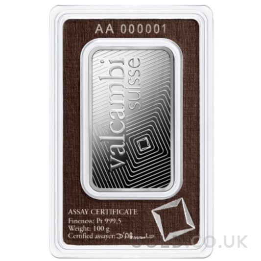 100g Platinum Bar Valcambi Minted