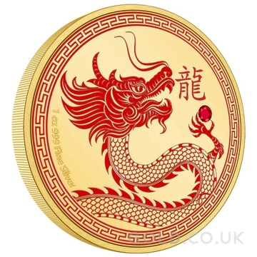 2024 Lunar Year of the Dragon 1oz Gilded Silver Coin Boxed