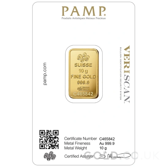 10g Gold Bar PAMP Lady Fortuna Minted