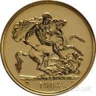 1984 Elizabeth II Decimal Head Gold Quintuple (£5) Sovereign