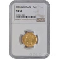 1885 Gold Sovereign Coin Victoria NGC AU58
