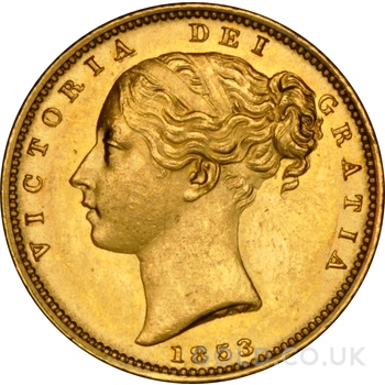 1853 Gold Sovereign Coin Queen Victoria Young Head Shield Back NGC MS62