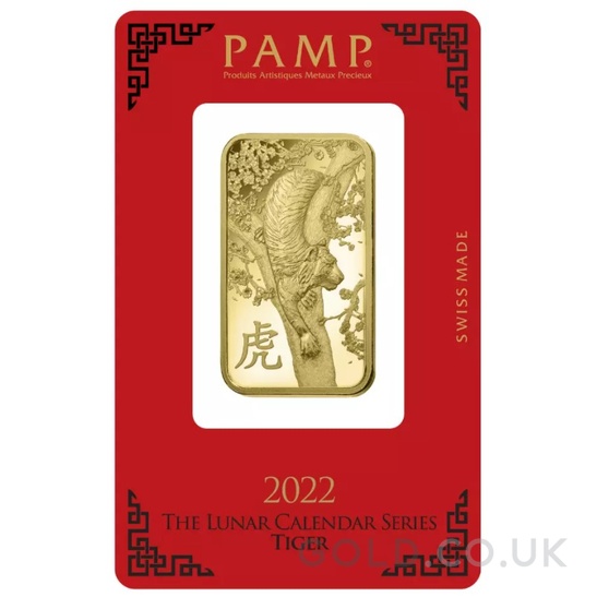 1oz Gold Bar 2022 Year of the Tiger PAMP