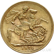 1874 Victoria Young Head Gold Sovereign (London Mint)