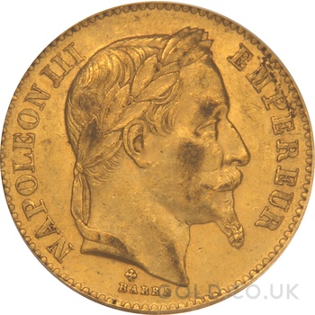 1864 French 20 Francs Gold Coin Napoleon III Laureate Head A PCGS MS62