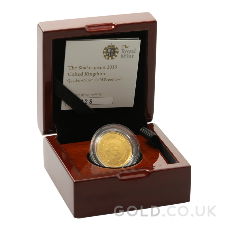 2016 1/4oz William Shakespeare Proof Gold Coin Boxed