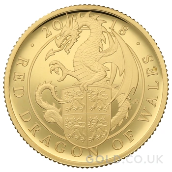 2018 Proof 1/4oz Red Dragon of Wales Gold Coin Queen's Beasts Boxed