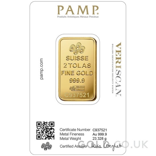 PAMP Lady Fortuna 2 Tola Gold Bar