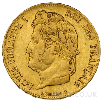 1841 French 20 Francs Gold Coin Louis-Philippe Laureate Head A
