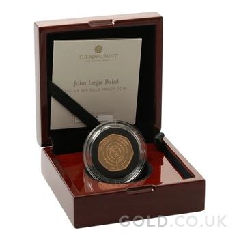 2021 Proof 50p Gold Coin Logie Baird Innovation in Science Boxed