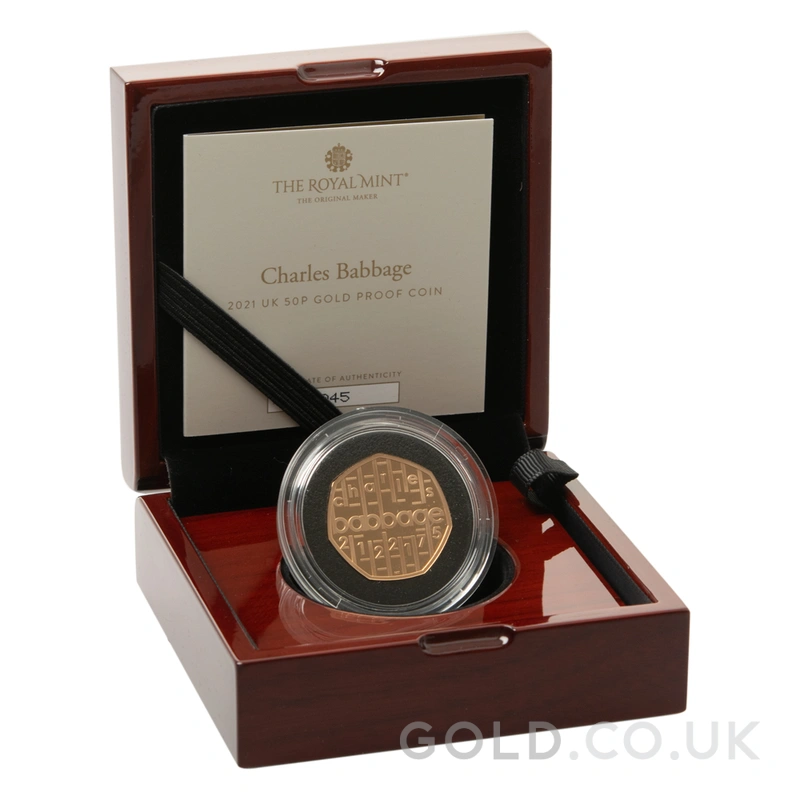 2021 Proof 50p Gold Coin Charles Babbage Innovation in Science Boxed