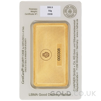 50g Gold Bar C. Hafner Minted