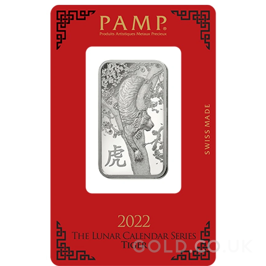 1oz Platinum Bar 2022 Year of the Tiger PAMP Minted