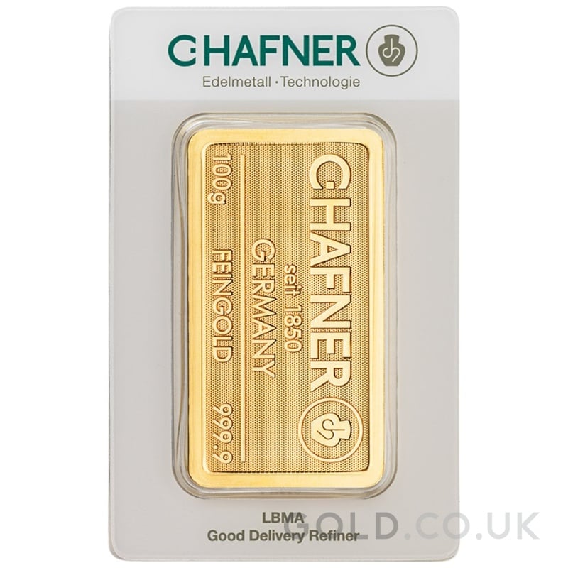 100g Gold Bar C. Hafner Minted