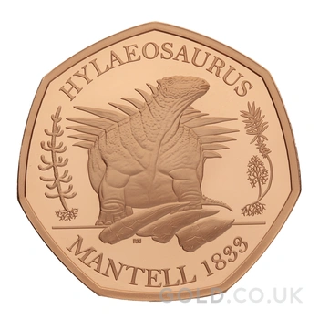 2020 Dinosaurs Collection Hylaeosaurus Fifty Pence 50p Proof Gold Coin Boxed