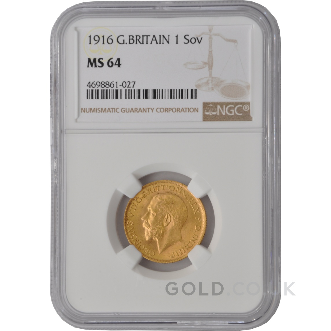 1916 Gold Sovereign Coin George V NGC MS64