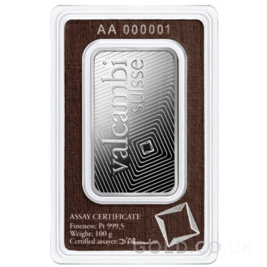 100g Platinum Bar Valcambi Minted